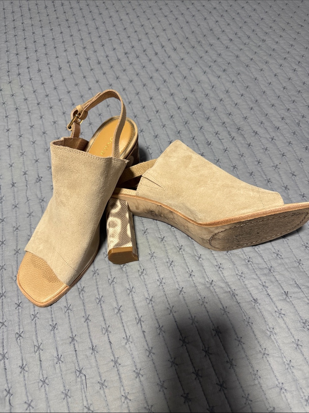 Donald J. Pliner Beige Suede Slingback Block Heel Mules